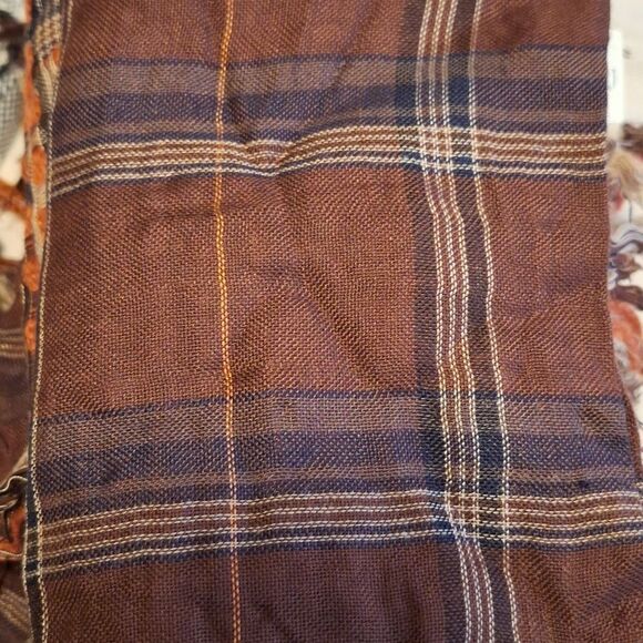 Brown plaid square fringe scarf forever 21 accessory Balaclava shawl wrap - Picture 6 of 7